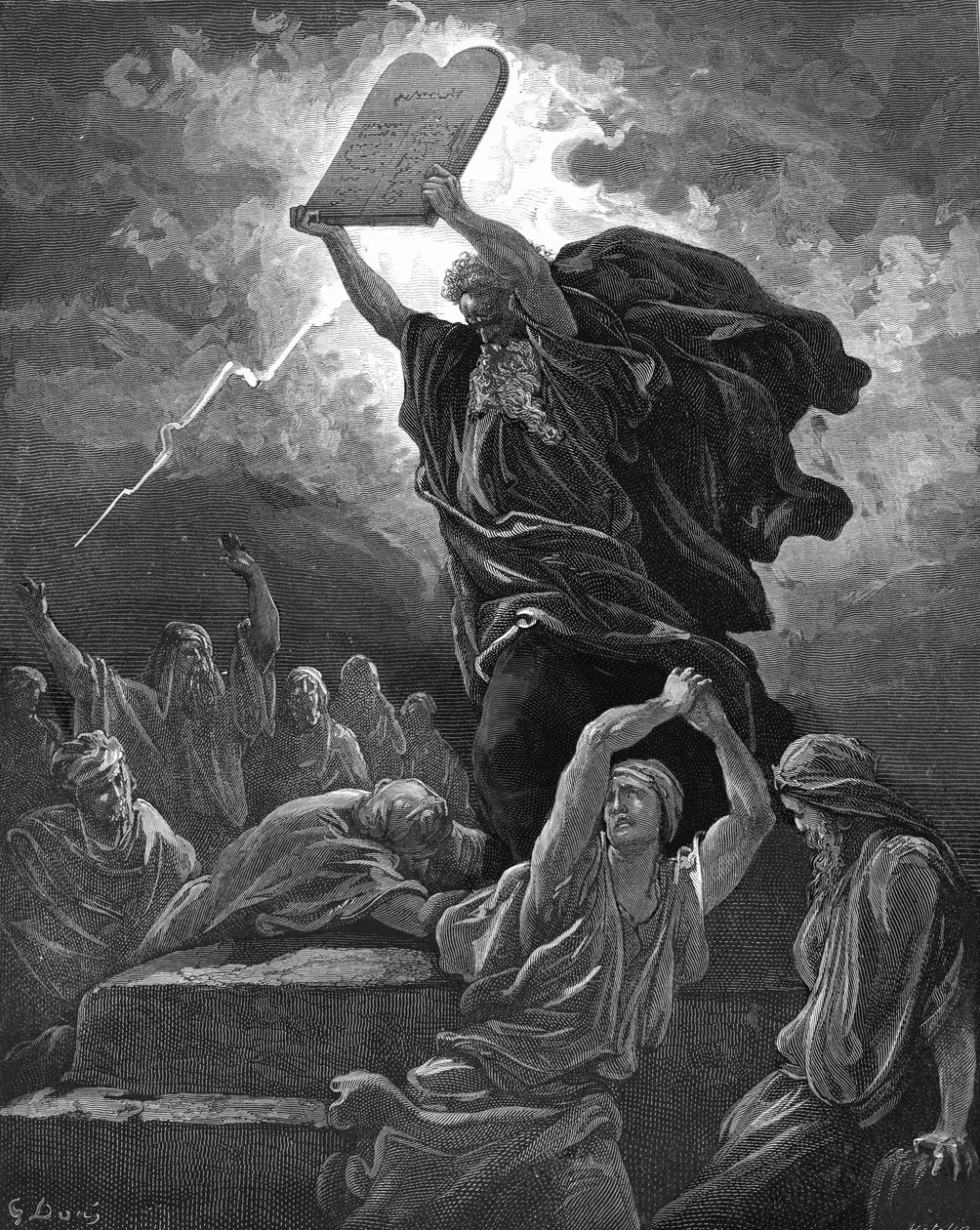 Musa şeriatın levhalarını kırar, oyma yapar. - Kutsal Kitap by Gustave Dore