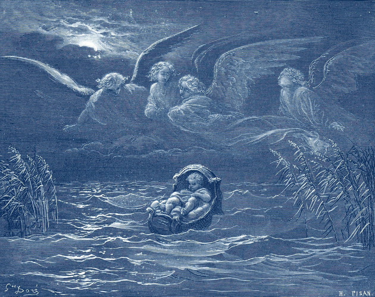 Musa, Nil Nehri üzerinde, Doré tarafından yapılan gravür - İncil by Gustave Dore