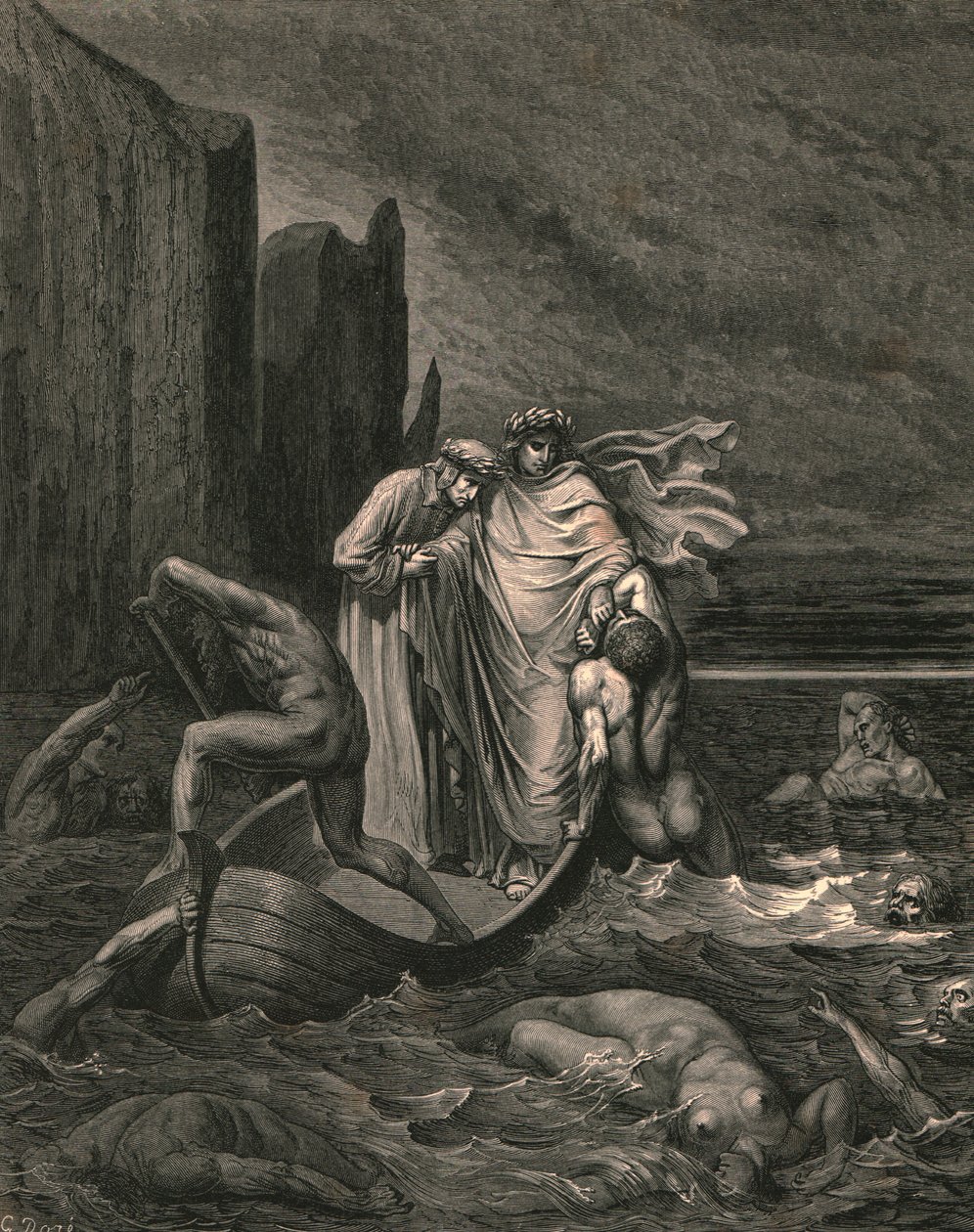 Bilge öğretmenim farkında, onu geri itiyor, c1890. by Gustave Dore