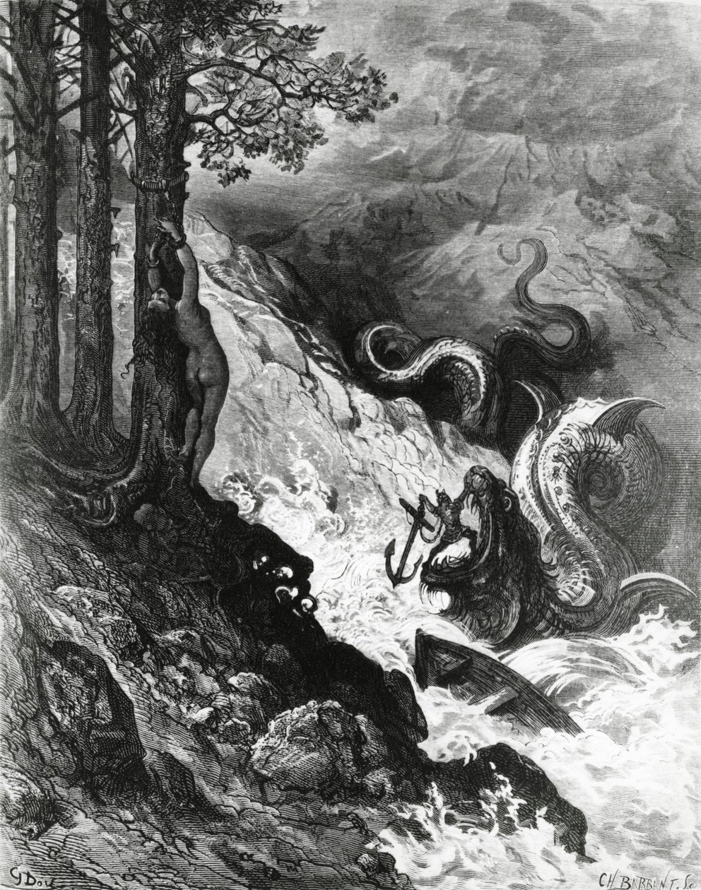 Orlando, Orklara karşı savaşır, Orlando Çılgınlığı, Paul Gustave Dore tarafından, illüstrasyon by Gustave Dore