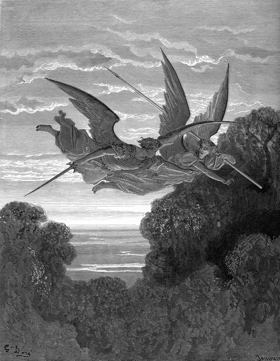 Kayıp Cennet: Ithuriel ve Zephon, Doré tarafından. by Gustave Dore