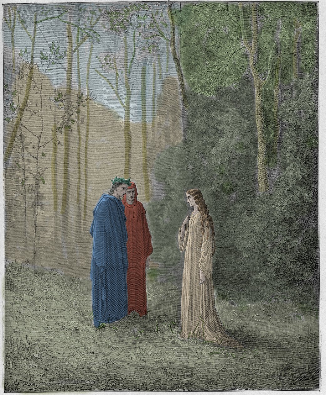 Purgatorio, Canto 5: Dante, Pia de Tolomei ile konuşuyor by Gustave Dore
