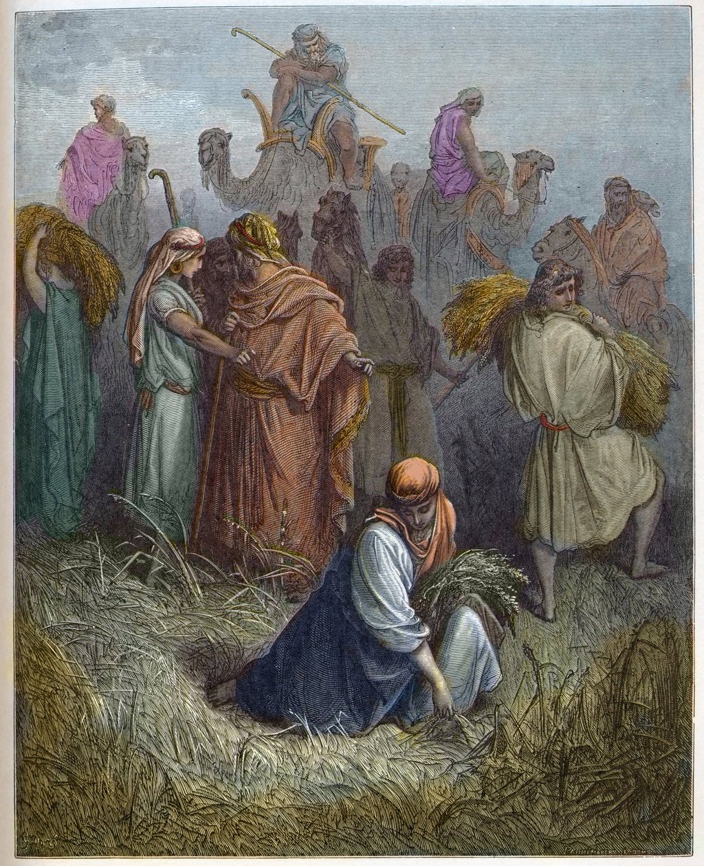 Ruth ve Boaz (Booz) - Ruth, Boaz (Boaz) (Ruth ve Boaz) tarlalarında çalışıyor - - Gustave Dore (1832-1883) tarafından yazılan “The Bible illustree” gravürü - “” The Dore Bible” dan gravür by Gustave Dore