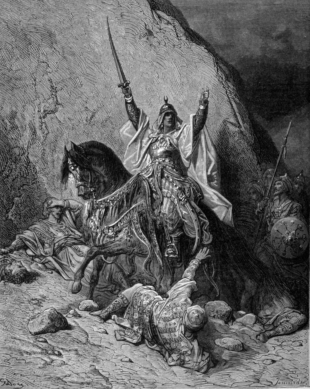Selahaddin (1138-1193) (Salah al Din Yusuf el-Ayyubi (el Eyyubi) geçişlere karşı birliklerinin başında - Gustave Dore tarafından gravür by Gustave Dore