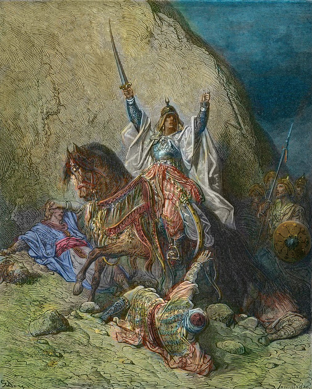 Muhteşem Selahaddin - Kral Selahaddin (1138-1193) (Salah al Din Yusuf el-Ayyubi (el Eyyubi) Haçlı seferlerine karşı Müslüman kuvvetlerinin komutanı - Gustave Dore tarafından 19. yüzyıl renkli gravür - Haçlı Seferleri Tarihinden Joseph-Francois Michaud by Gustave Dore