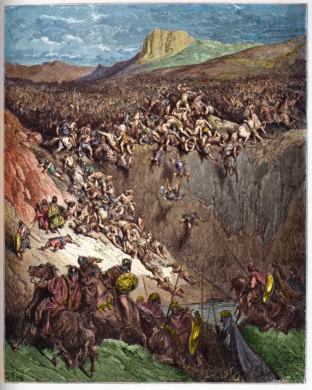 Samson, Filistinleri popo çene kemiğiyle yok ediyor - Samson Filistinleri eşek çenesiyle öldürüyor - - Gustave Dore (1832-1883) tarafından yazılan “İncil illustree”deki gravür - “” The Dore Bible” dan gravür by Gustave Dore