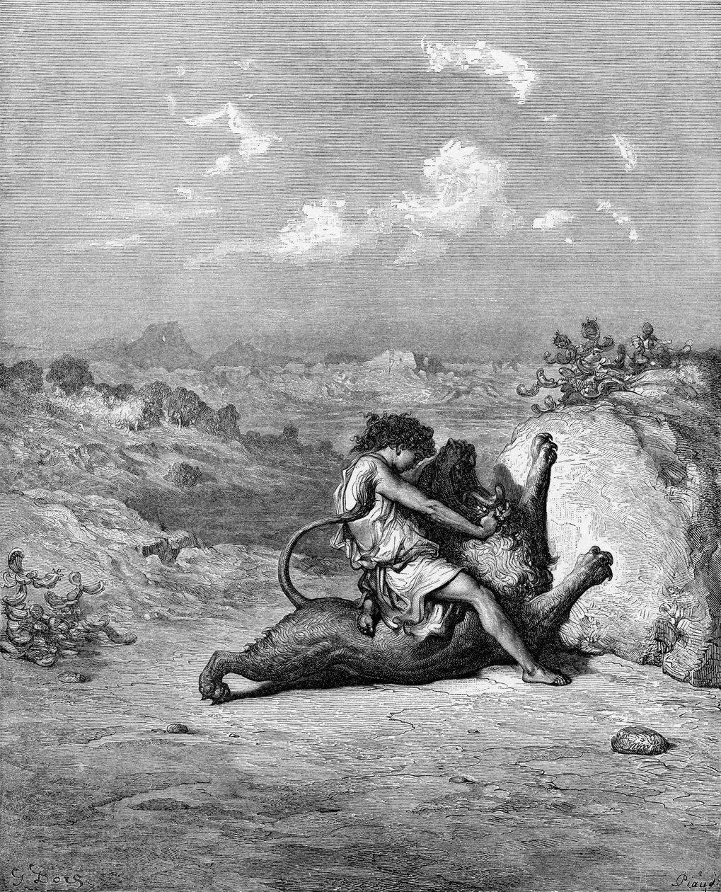 Aslanı öldüren Samson by Gustave Dore
