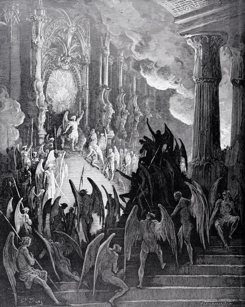 Konseyde Şeytan, John Milton'ın (1608-74) 'Kayıp Cennet'in I. Kitabından stephane Pannemaker (1847-1930) tarafından kazınmış, c.1868 by Gustave Dore