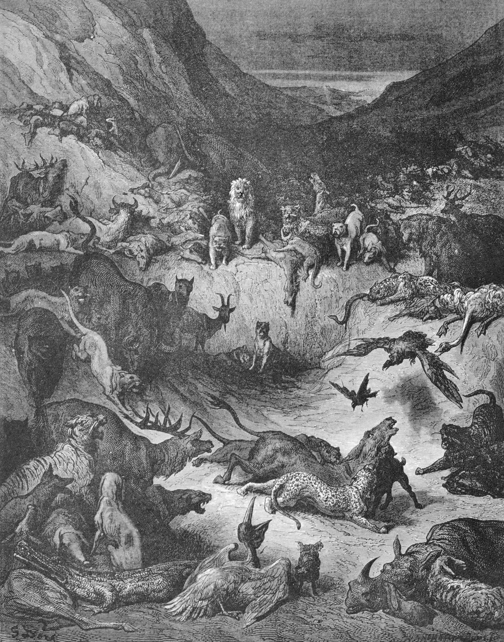 Hayvanlar Vebadan Hastalandı, La Fontaine Masalları için illüstrasyon by Gustave Dore