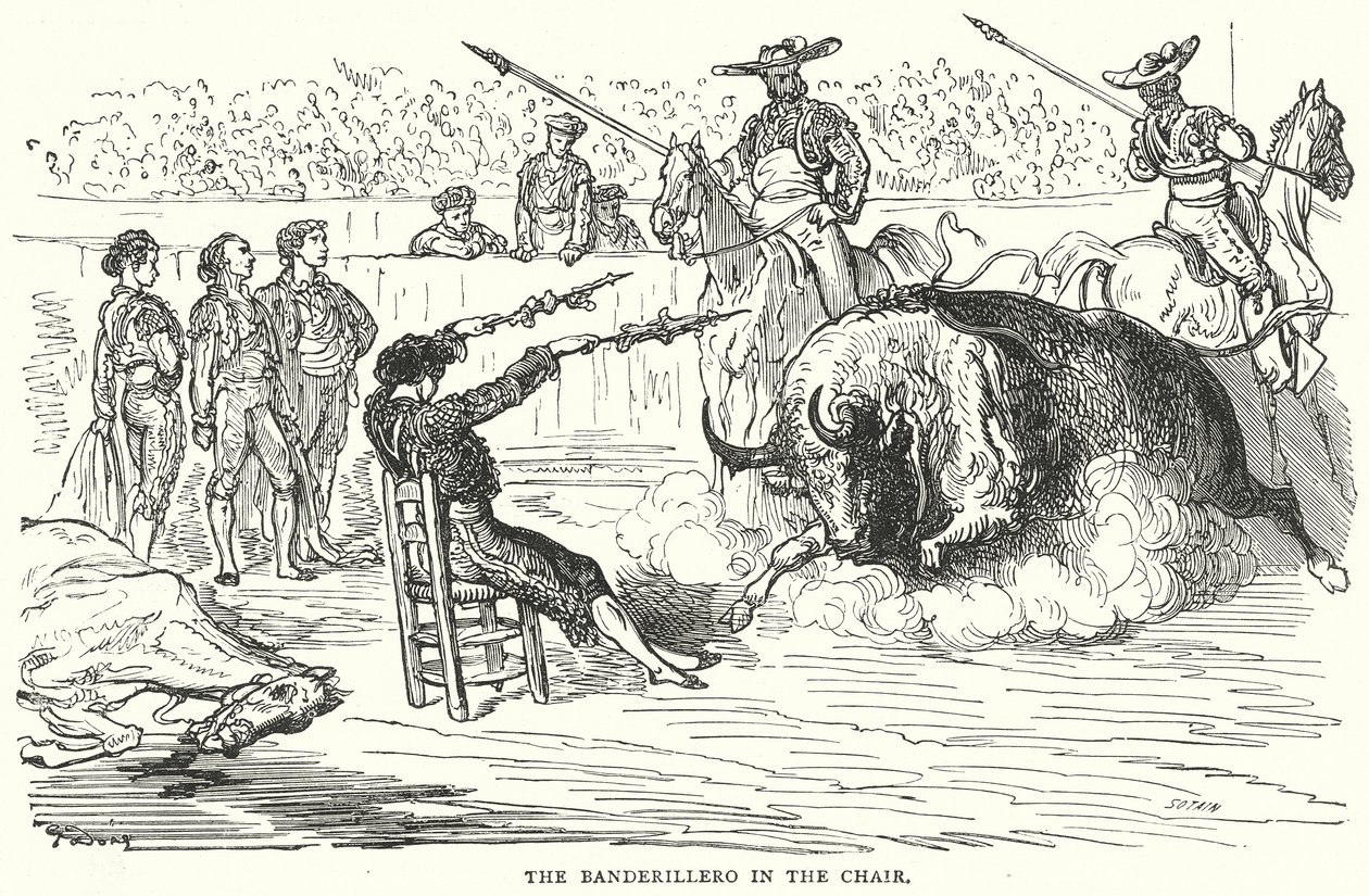 Sandalyedeki Banderillero (gravür) by Gustave Dore