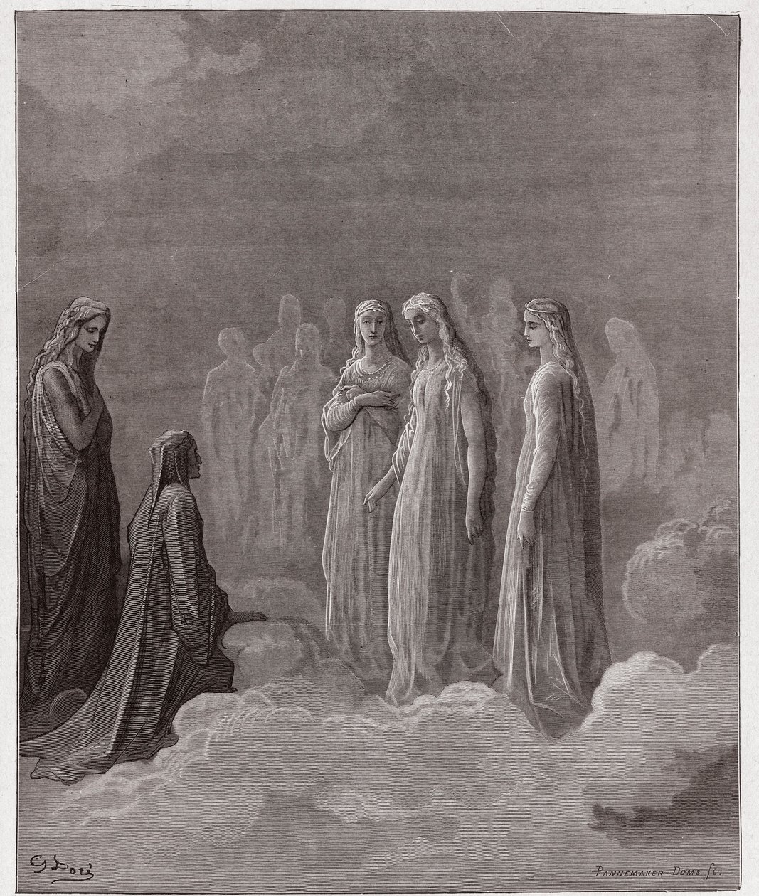 İlahi Komedya (La Divina Comedia, La Divine Comedie), Paradiso, Canto 3: İlk bölge: Piccarda Donati ve yeminleri bozulan ruhlar - Dante Alighieri (1265-1321) - Gustave Dore