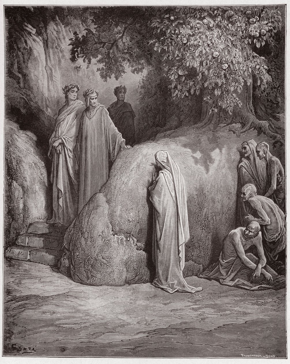 İlahi Komedya (La Divina Comedia, La Divine Comedie), Purgatorio, Canto 23: Dante, oburlar arasında Forese
