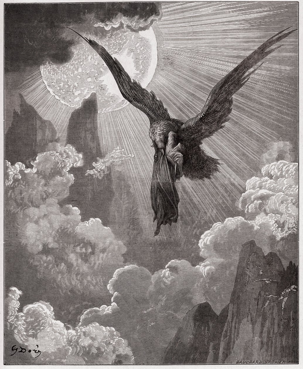 İlahi Komedya (La Divina Comedia, La Divine Comedie), Purgatorio, Canto 9: Dante, bir rüyada bir kartal tarafından kaçırılır - Dante Alighieri (1265-1321) - Gustave Dore tarafından yapılan illüstrasyon (1832-1883) by Gustave Dore