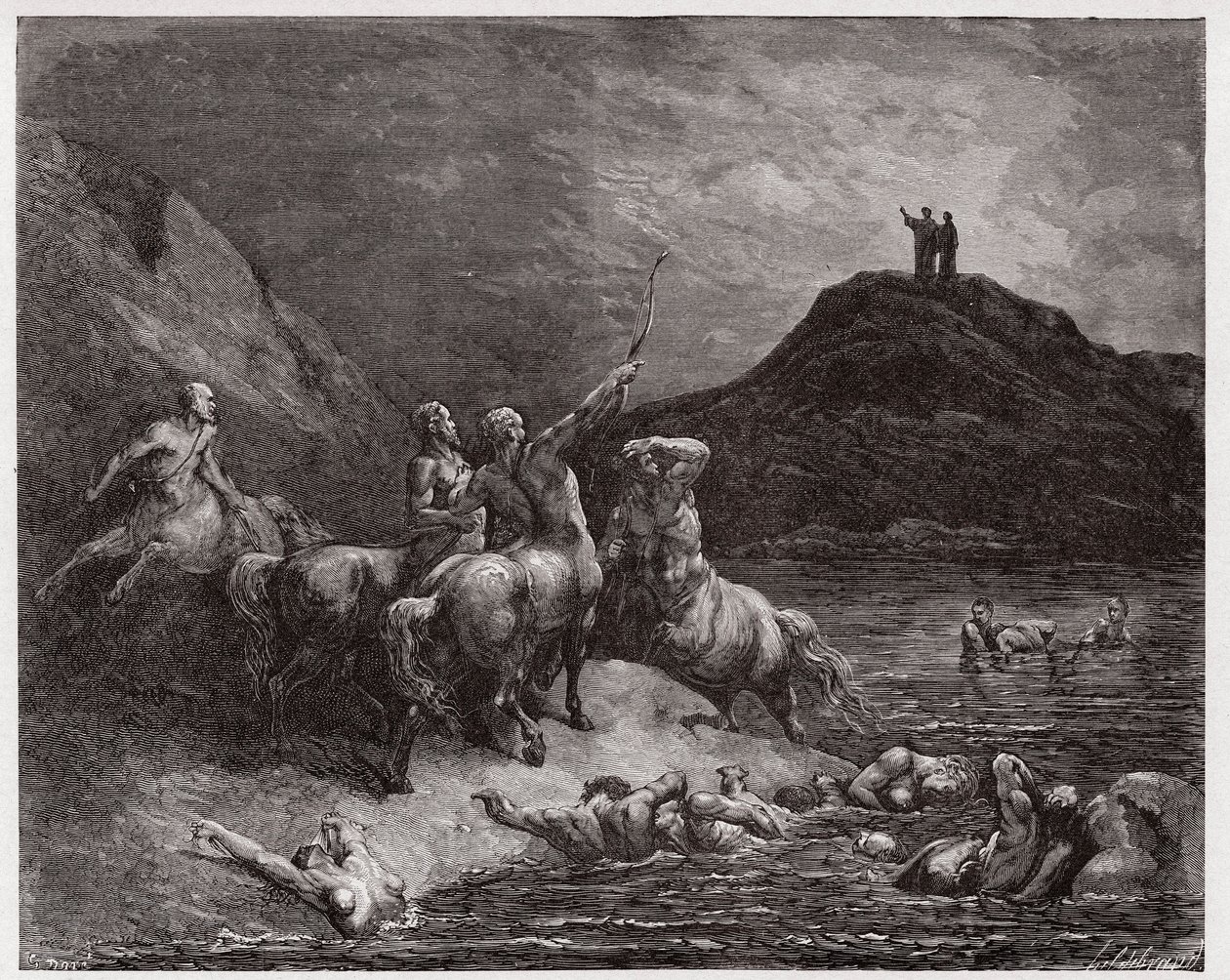 İlahi Komedya (La Divina Commedia, La Divine Comedie), Cehennem, Canto 12: Nessus ve centaurlar - Dante Alighieri (1265-1321) - Gustave Dore