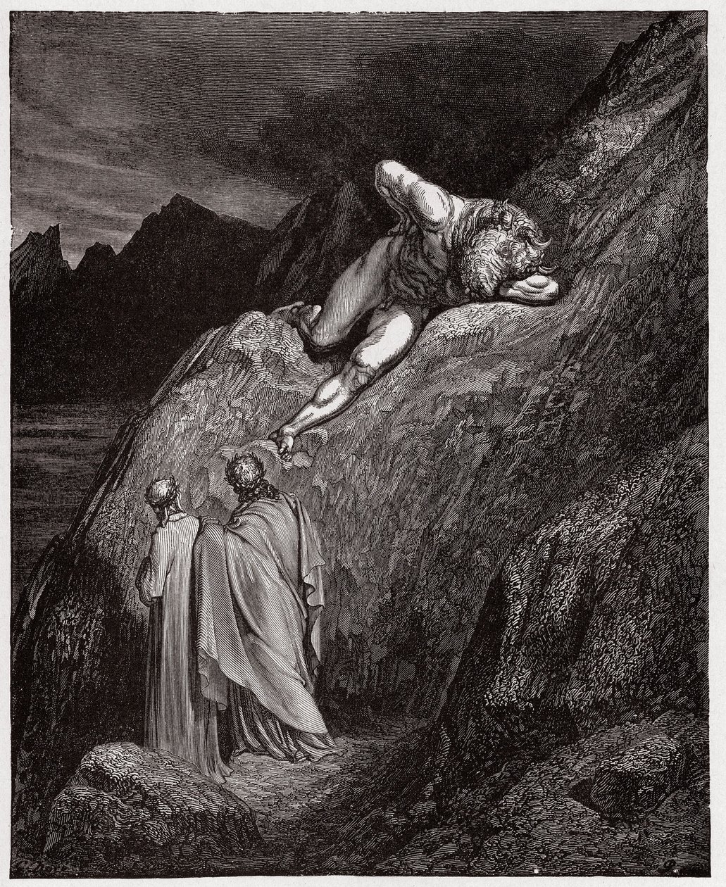 İlahi Komedya (La Divina Commedia, La Divine Comedie), Cehennem, Canto 12: Paramparça uçurumdaki Minotaur - Dante Alighieri (1265-1321) - Çizim Gustave Dore (1832-1883) by Gustave Dore