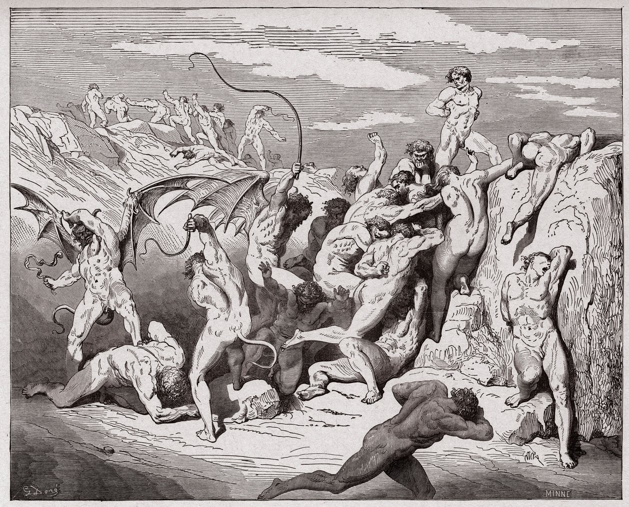 İlahi Komedya (La Divina Commedia, La Divine Comedie), Cehennem, Canto 18: Şeytanlar ve baştan çıkarıcılar - Dante Alighieri (1265-1321) - Çizim Gustave Dore (1832-1883) by Gustave Dore