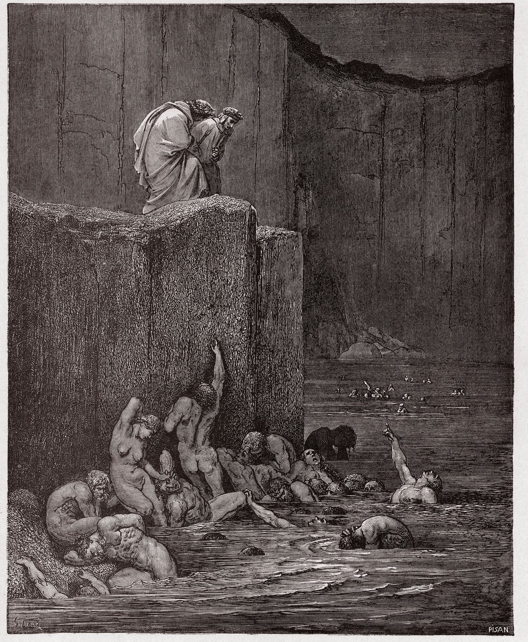 İlahi Komedya (La Divina Commedia, La Divine Comedie), Cehennem, Canto 18: Sekizinci dairedeki sevgililer ve dalkavuklar - Dante Alighieri (1265-1321) - Çizim Gustave Dore (1832-1883) by Gustave Dore