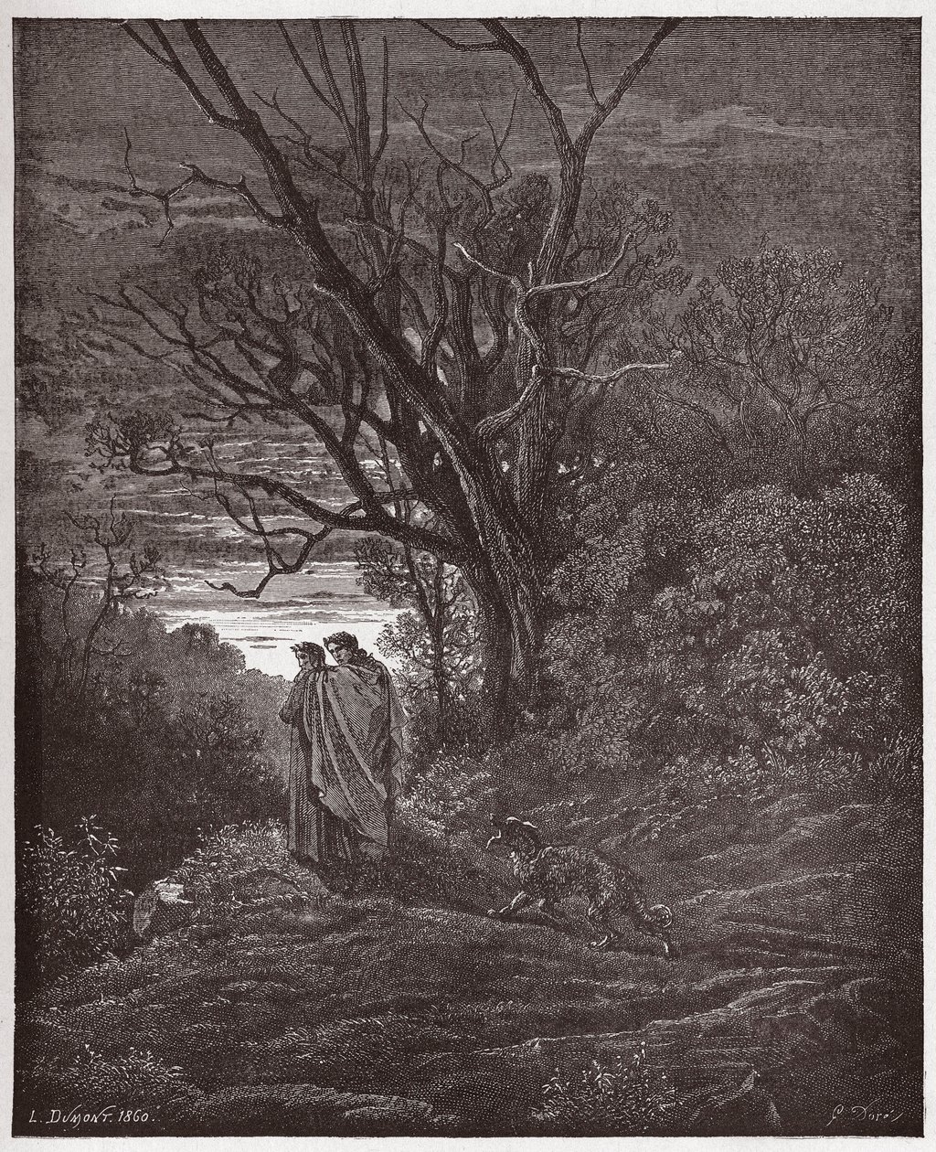 İlahi Komedya (La Divina Commedia, La Divine Comedie), Cehennem, Canto 1: Dişi Kurt Görünüyor - Dante Alighieri (1265-1321) - Çizim Gustave Dore (1832-1883) by Gustave Dore