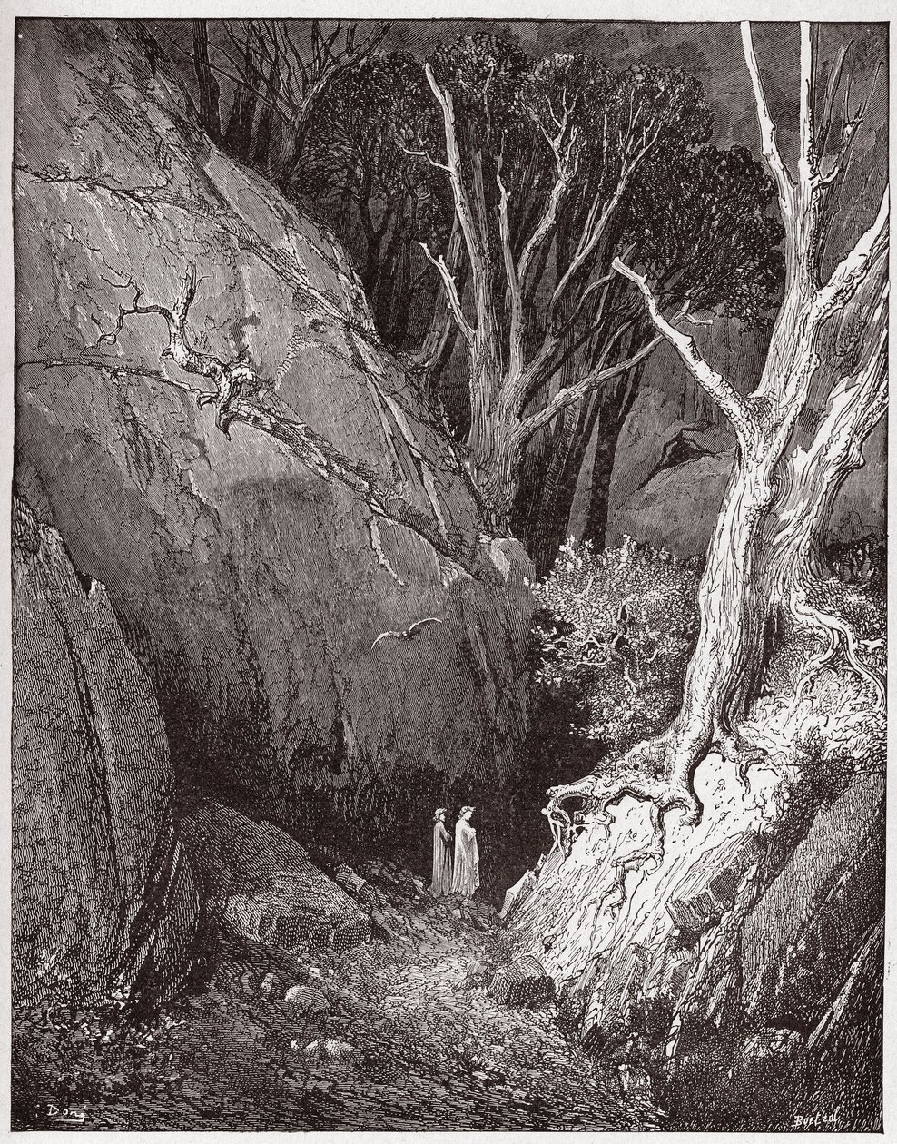 İlahi Komedya (La Divina Commedia, La Divine Comedie), Cehennem, Canto 1: Virgil ve Dante yolculuklarına başlıyor - Dante Alighieri (1265-1321) - Gustave Dore