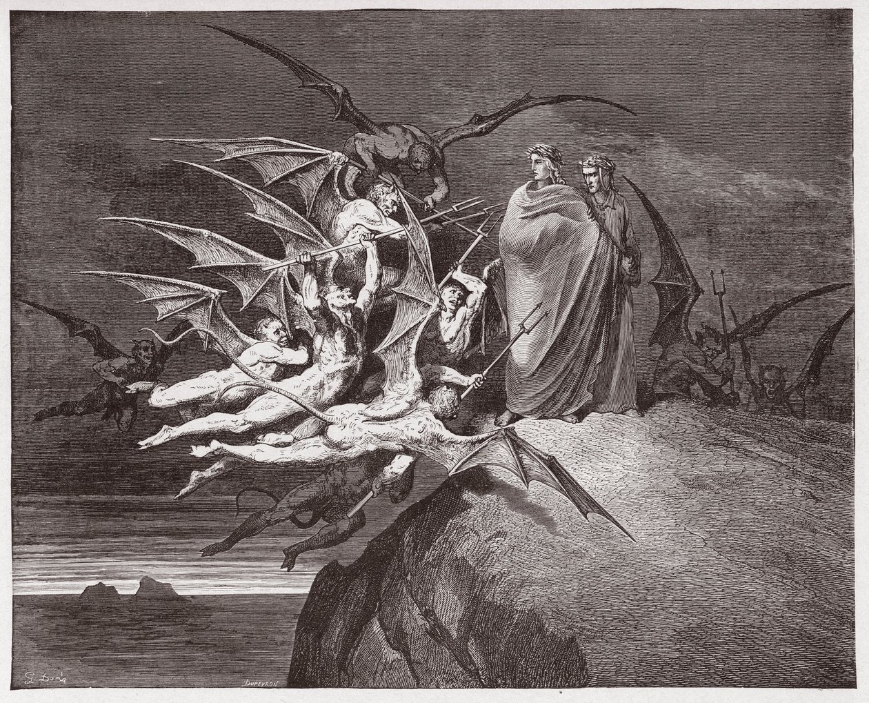 İlahi Komedya (La Divina Commedia, La Divine Comedie), Cehennem, Canto 21: Şeytanlar Virgil