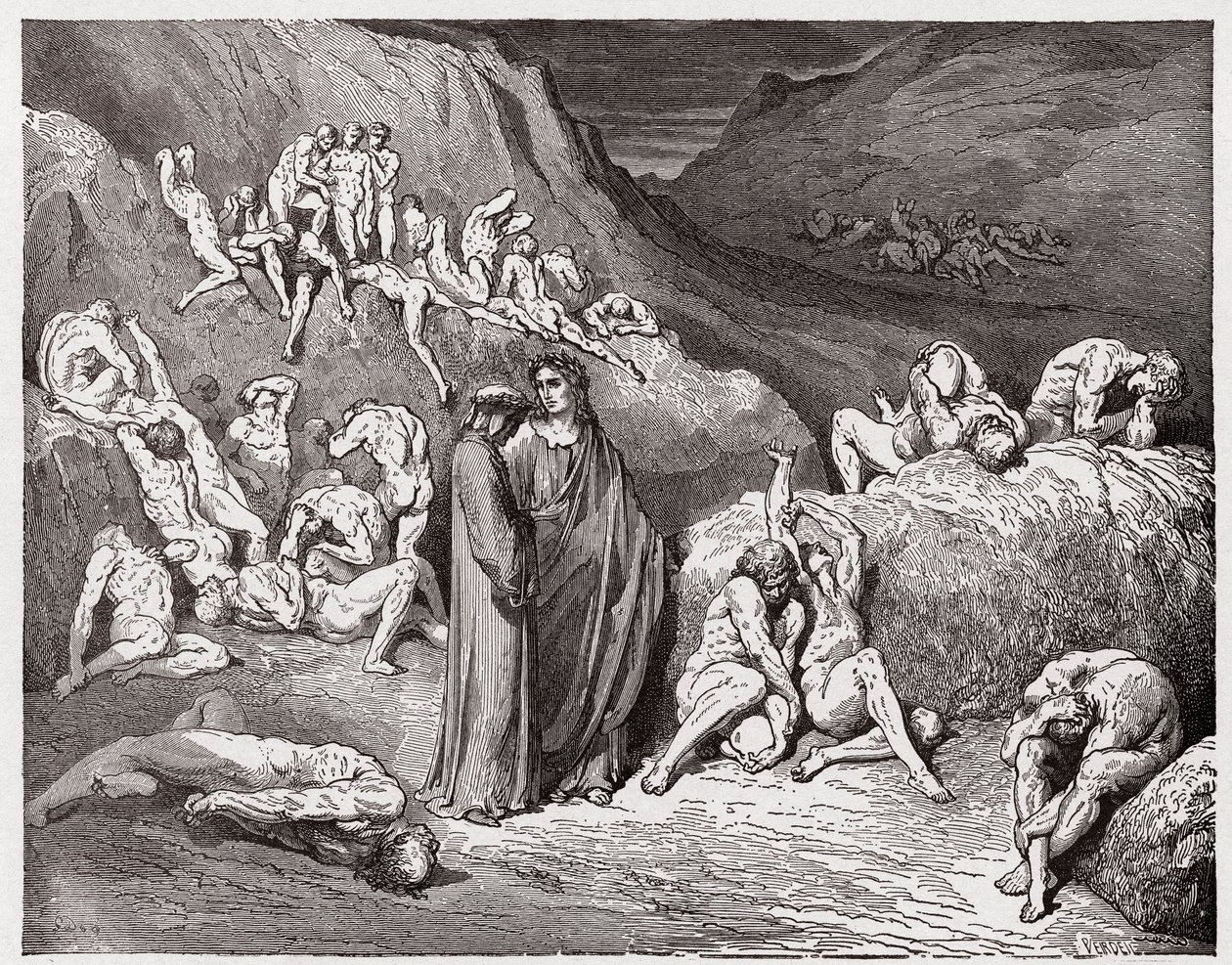 İlahi Komedya (La Divina Commedia, La Divine Comedie), Cehennem, Canto 29: Kaşınan Sahtekarlar ve Sahtekarlar - Dante Alighieri (1265-1321) - Çizim Gustave Dore (1832-1883) by Gustave Dore