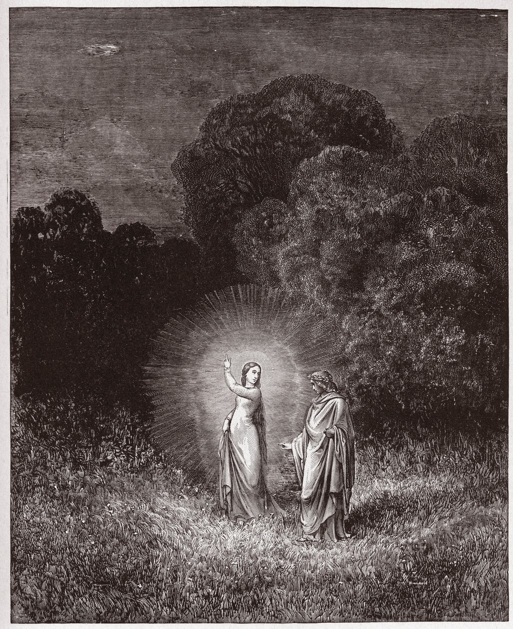 İlahi Komedya (La Divina Commedia, La Divine Comedie), Cehennem, Canto 2: Beatrice ve Virgil - Dante Alighieri (1265-1321) - Çizim Gustave Dore (1832-1883) by Gustave Dore