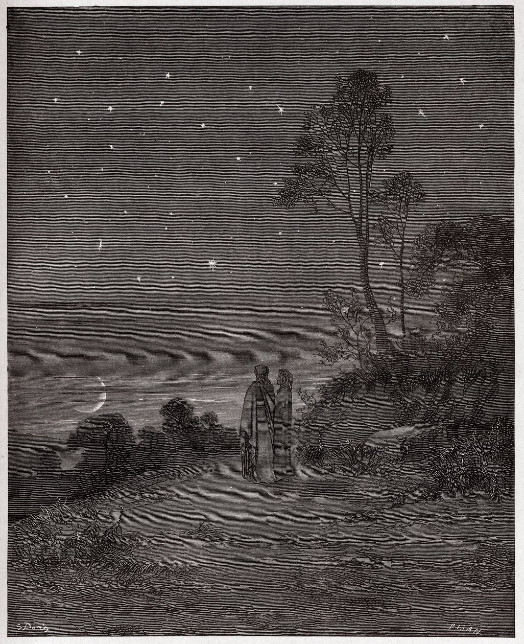İlahi Komedya (La Divina Commedia, La Divine Comedie), Cehennem, Canto 2: İlk gecenin kararan gökyüzü - Dante Alighieri (1265-1321) - Çizim Gustave Dore (1832-1883) by Gustave Dore