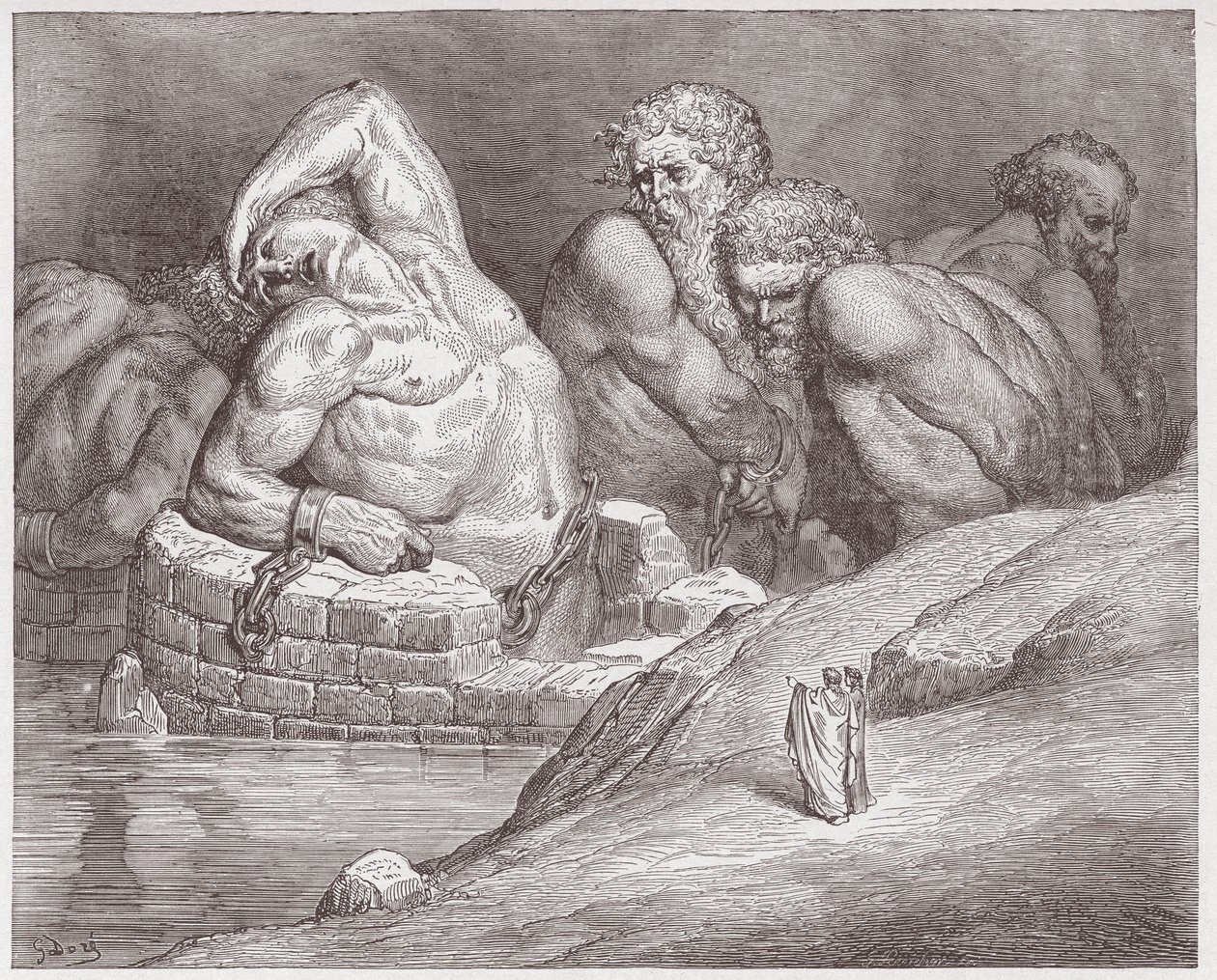 İlahi Komedya (La Divina Commedia, La Divine Comedie), Cehennem, Canto 31: Devler arasında kelepçeli Ephialtes - Dante Alighieri (1265-1321) - Çizim Gustave Dore (1832-1883) by Gustave Dore
