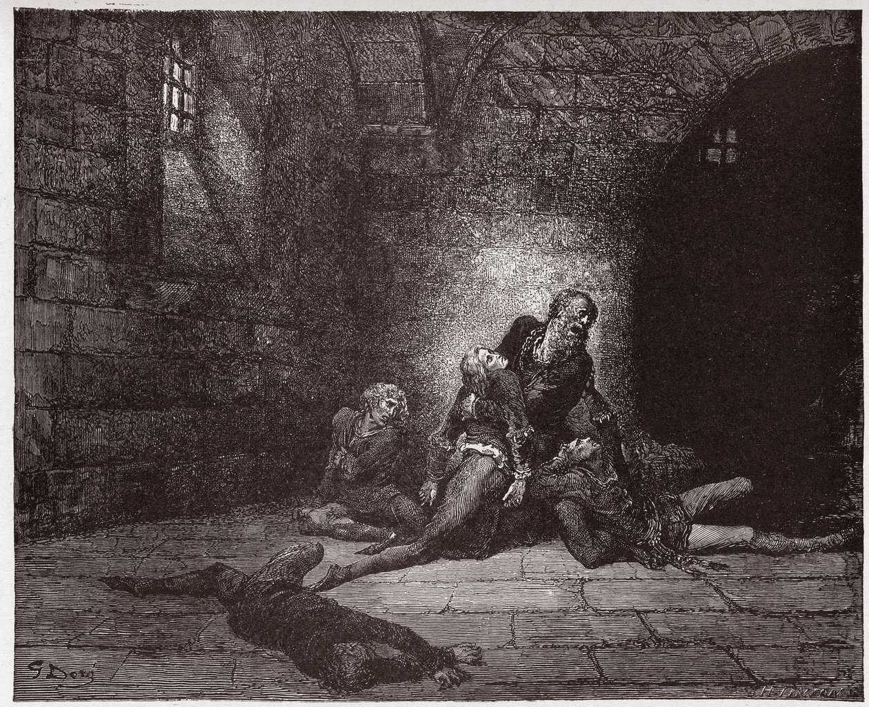 İlahi Komedya (La Divina Commedia, La Divine Comedie), Cehennem, Canto 33: Gaddo babasının gözleri önünde ölür - Dante Alighieri (1265-1321) - Çizim Gustave Dore (1832-1883) by Gustave Dore