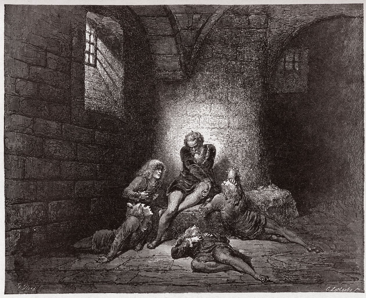 İlahi Komedya (La Divina Commedia, La Divine Comedie), Cehennem, Canto 33: Ugolino ve oğulları esir ve açlıktan ölüyor - Dante Alighieri (1265-1321) - Çizim Gustave Dore (1832-1883) by Gustave Dore