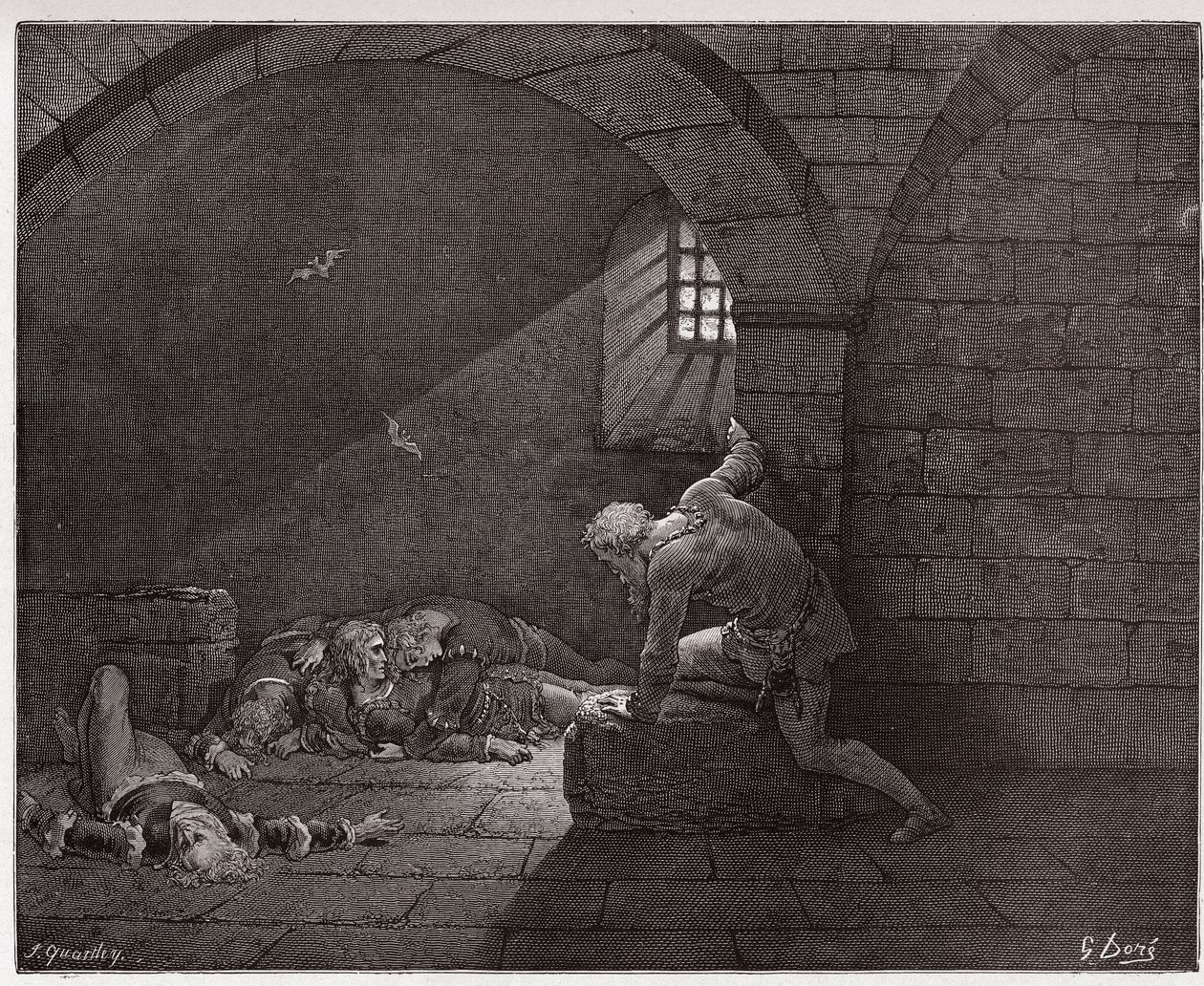 İlahi Komedya (La Divina Commedia, La Divine Comedie), Cehennem, Canto 33: Dört ölü oğluyla hücredeki Ugolino - Dante Alighieri (1265-1321) - Gustave Dore