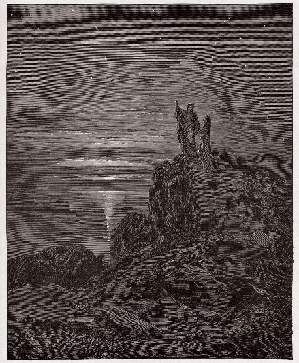 İlahi Komedya (La Divina Commedia, La Divine Comedie), Cehennem, Canto 34: Şairler cehennemden çıkar - Dante Alighieri (1265-1321) - Çizim Gustave Dore (1832-1883) by Gustave Dore