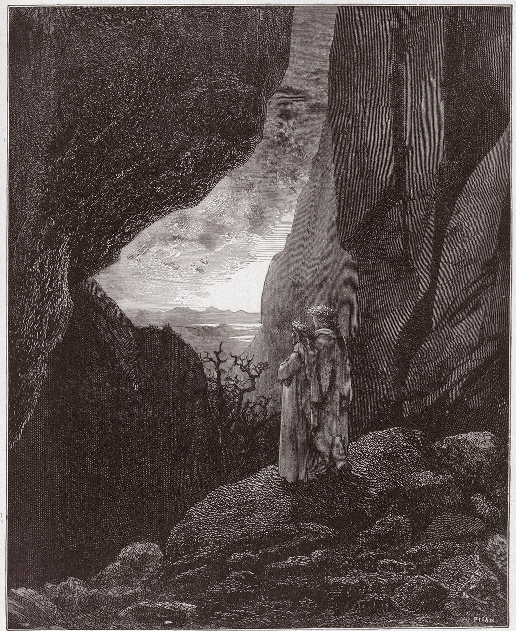İlahi Komedya (La Divina Commedia, La Divine Comedie), Cehennem, Canto 34: Virgil ve Dante üst dünyaya yükselir - Dante Alighieri (1265-1321) - Çizim Gustave Dore (1832-1883) by Gustave Dore