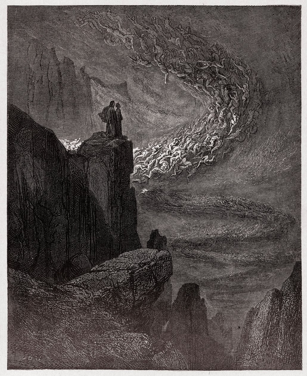 İlahi Komedya (La Divina Commedia, La Divine Comedie), Cehennem, Canto 5: Minos, ihlalleri yargılar ve ruhları gönderir - Dante Alighieri (1265-1321) - Çizim Gustave Dore (1832-1883) by Gustave Dore