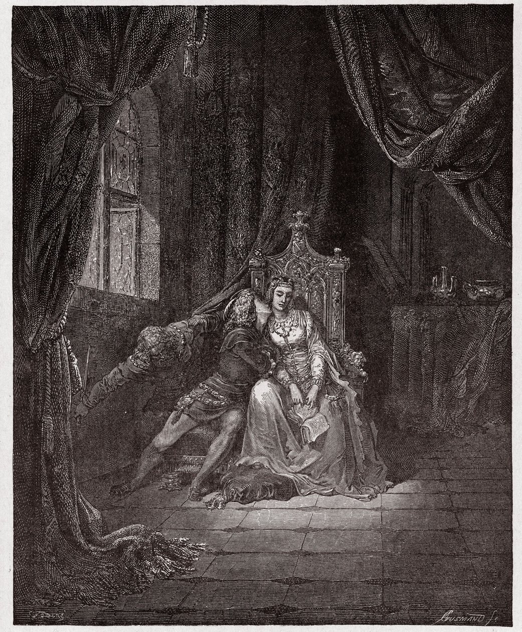 İlahi Komedya (La Divina Commedia, La Divine Comedie), Cehennem, Canto 5: Paolo ve Francesca - Dante Alighieri (1265-1321) - Çizim Gustave Dore (1832-1883) by Gustave Dore