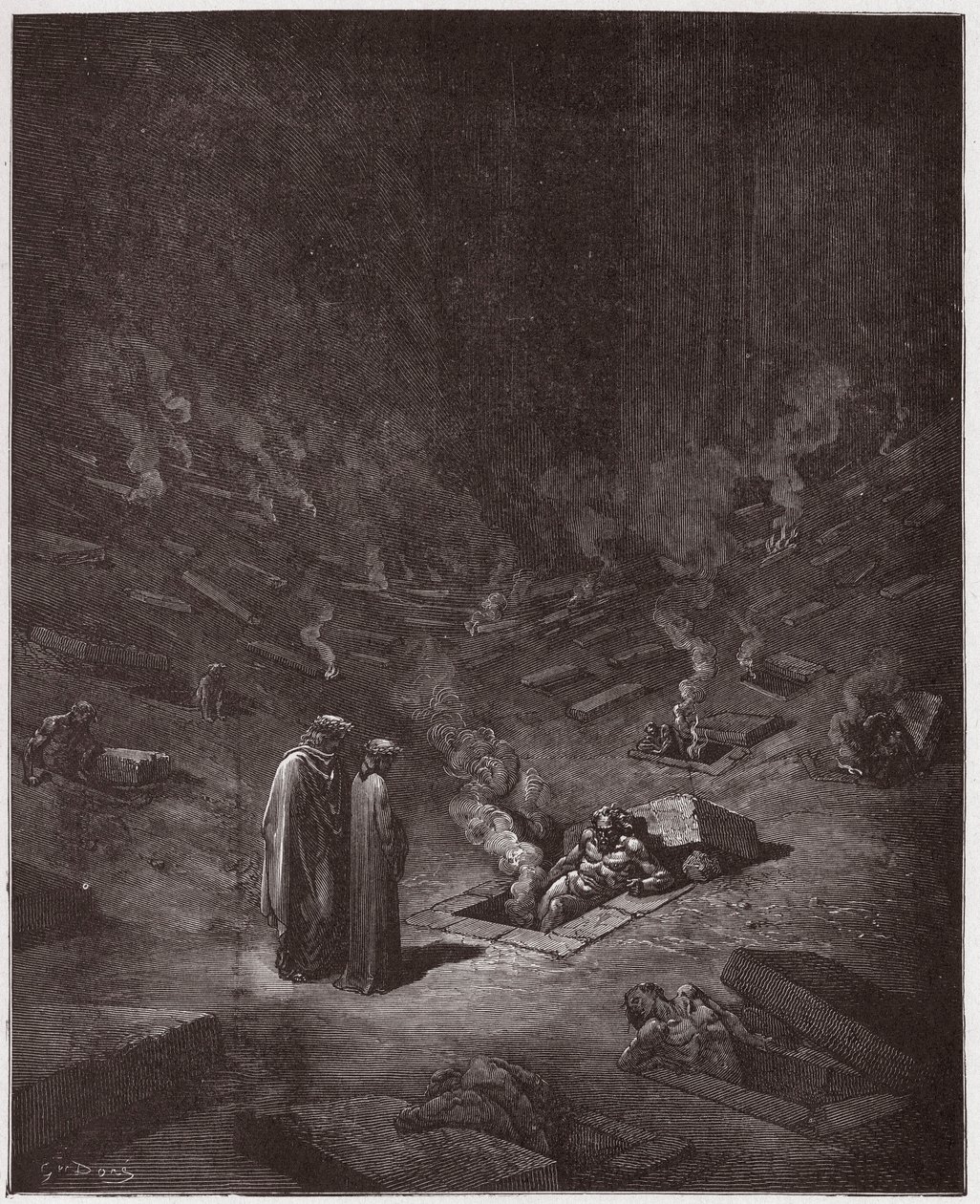 İlahi Komedya (La Divina Commedia, La Divine Comedie), Cehennem, Kanto 9: Kafirlerin yanan mezarları - Dante Alighieri (1265-1321) - Çizim Gustave Dore (1832-1883) by Gustave Dore
