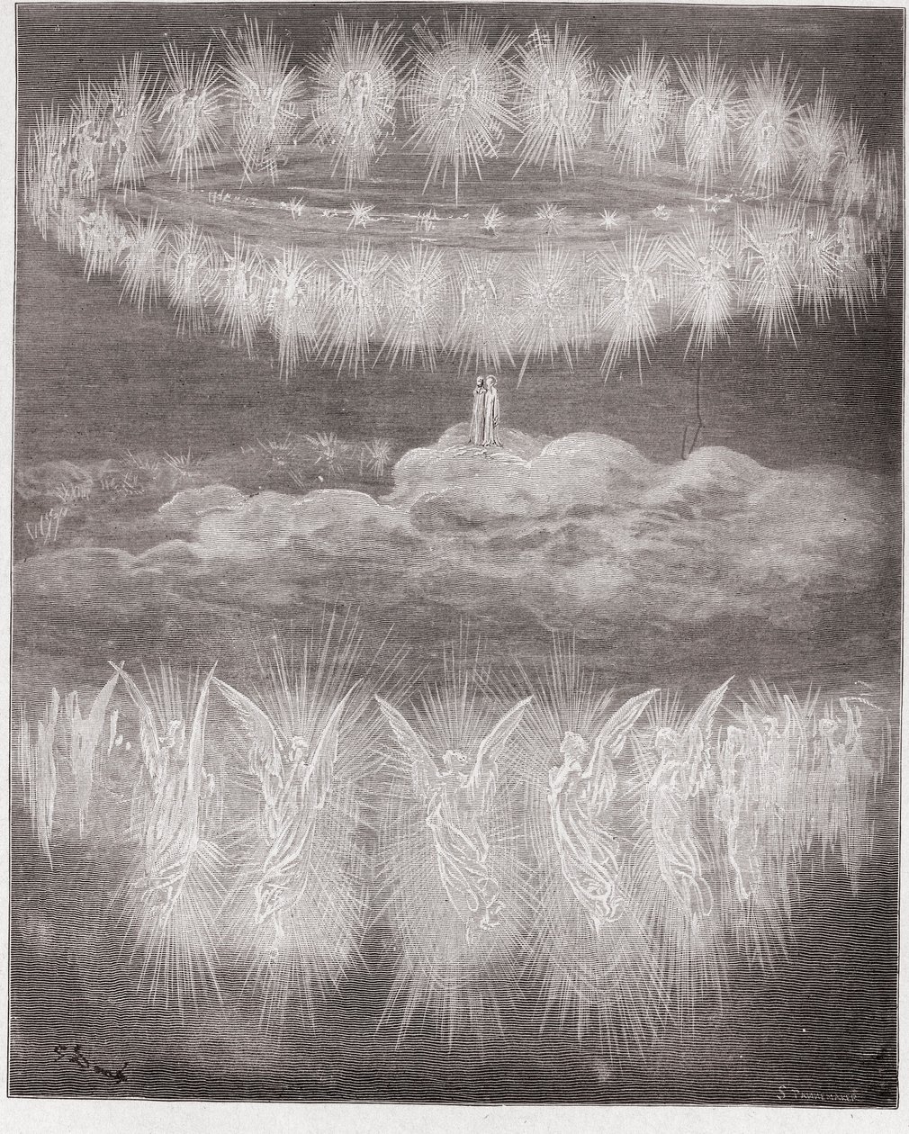 İlahi Komedya (La Divina Commedia, La Divine Comedie), Paradiso, Canto 12: Güneşte yüceltilmiş ruhların halkaları - Dante Alighieri (1265-1321) - Çizim Gustave Dore (1832-1883) by Gustave Dore