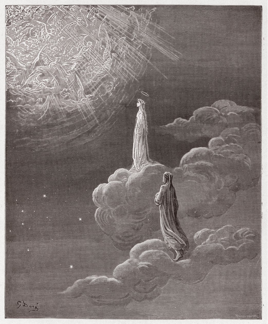 İlahi Komedya (La Divina Commedia, La Divine Comedie), Paradiso, Canto 14: Dante ve Beatrice, Mars küresine çevrildi - Dante Alighieri (1265-1321) - Gustave Dore