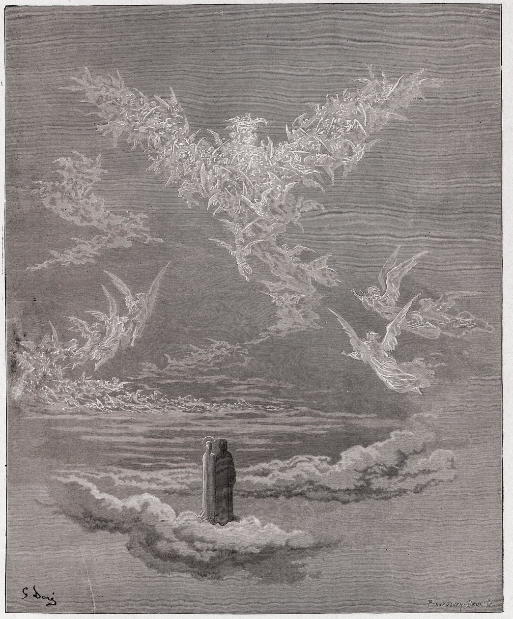 İlahi Komedya (La Divina Commedia, La Divine Comedie), Paradiso, Canto 19: Kutsanmış ruhlar gökyüzünde bir kartal oluşturur - Dante Alighieri (1265-1321) - Çizim Gustave Dore (1832-1883) by Gustave Dore