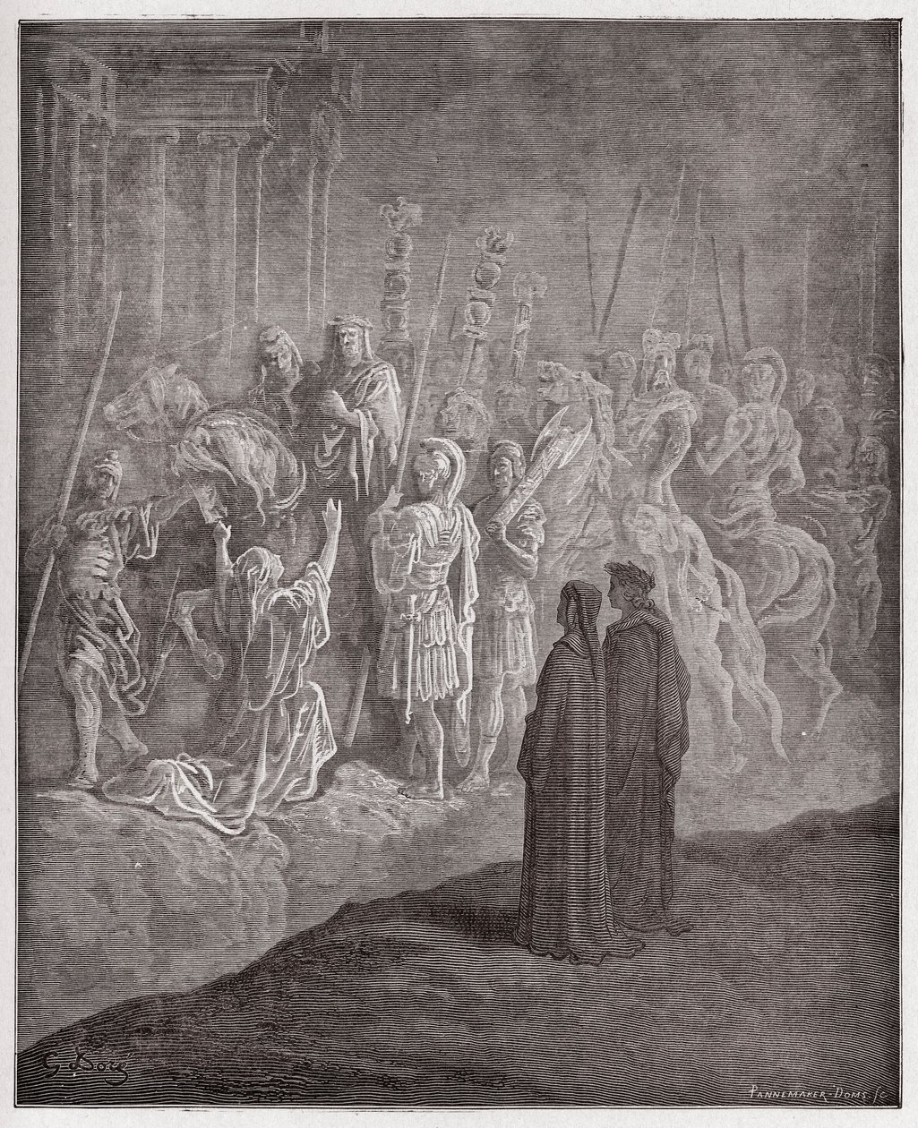 İlahi Komedya (La Divina Commedia, La Divine Comedie), Purgatorio, Canto 10: Gururu betimleyen mermer heykeller - Dante Alighieri (1265-1321) - Gustave Dore tarafından yapılan illüstrasyon (1832-1883) by Gustave Dore