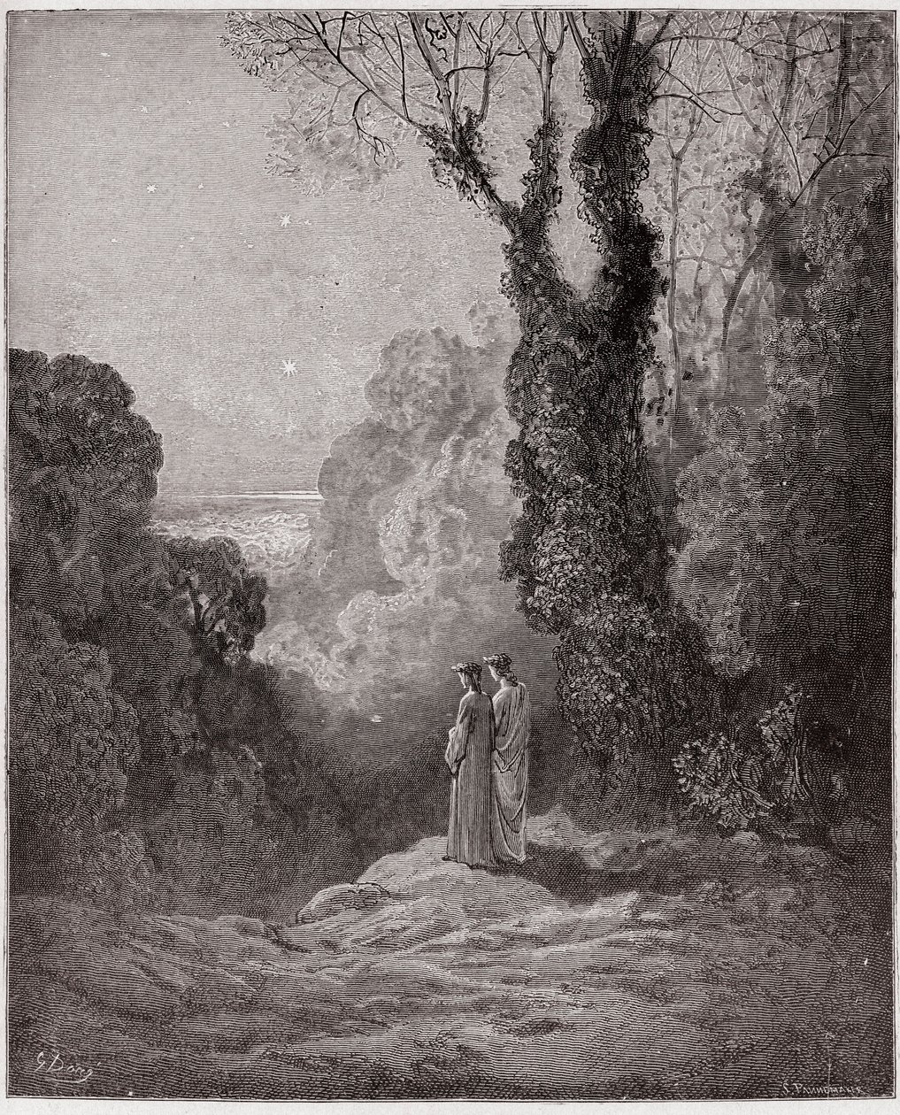 İlahi Komedya (La Divina Commedia, La Divine Comedie), Araf, Canto 1: Şairler sabah gökyüzünde Venüs