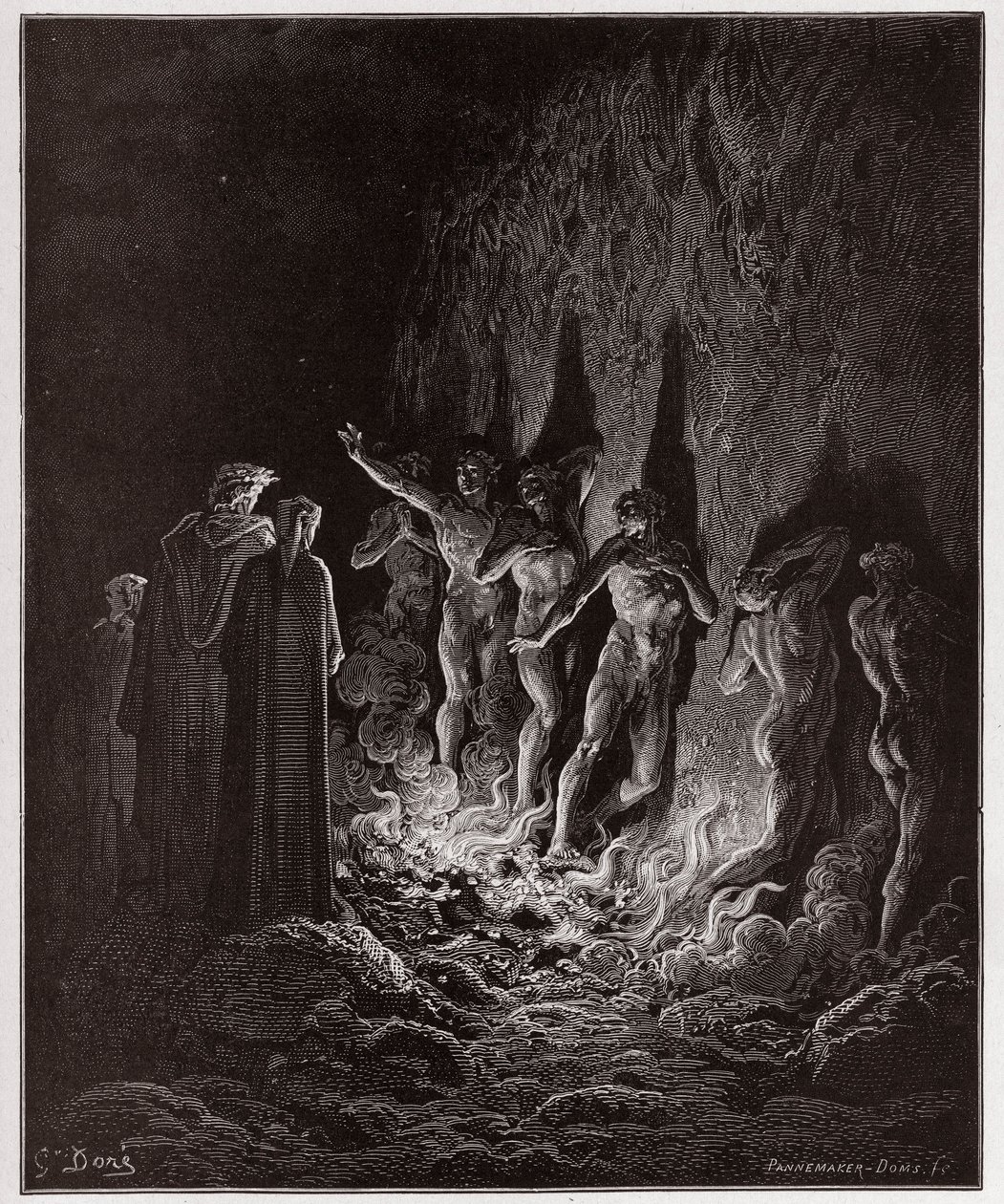 İlahi Komedya (La Divina Commedia, La Divine Comedie), Purgatorio, Canto 25: Yedinci dairede ateşin içinden şehvetli geçiş - Dante Alighieri (1265-1321) - Gustave Dore