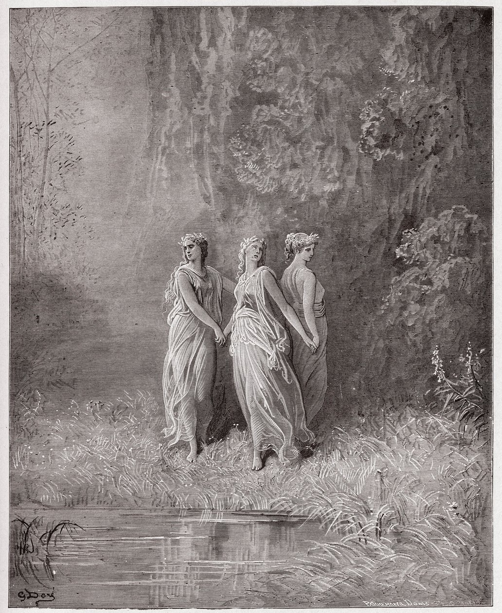 İlahi Komedya (La Divina Commedia, La Divine Comedie), Purgatorio, Canto 29: Charity, Hope ve Faith - Dante Alighieri (1265-1321) - Çizim Gustave Dore (1832-1883) by Gustave Dore