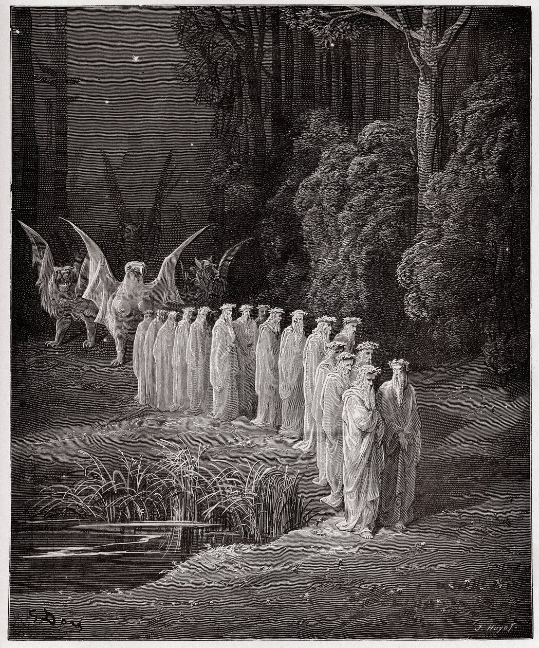 İlahi Komedya (La Divina Commedia, La Divine Comedie), Purgatorio, Canto 29: Kıyamet alayındaki 24 yaşlı - Dante Alighieri (1265-1321) - Çizim Gustave Dore (1832-1883) by Gustave Dore