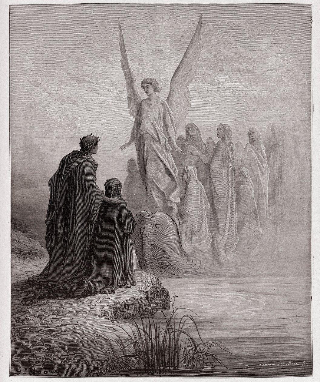 İlahi Komedya (La Divina Commedia, La Divine Comedie), Araf, Canto 2: Göksel pilot tekneye iner - Dante Alighieri (1265-1321) - Çizim Gustave Dore (1832-1883) by Gustave Dore