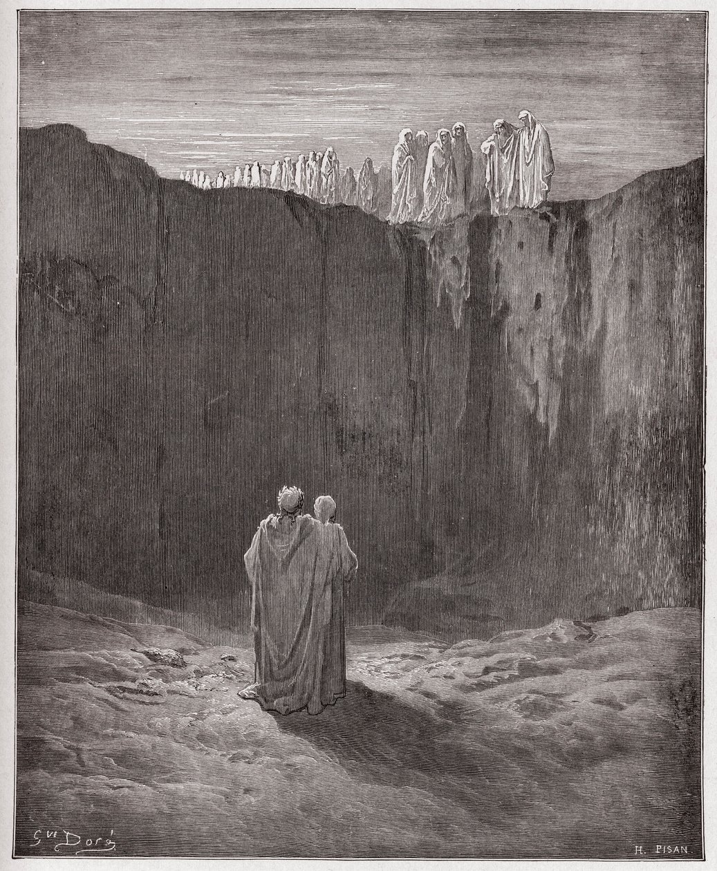 İlahi Komedya (La Divina Commedia, La Divine Comedie), Araf, Canto 3: Uçurumdaki ruhların şirketi - Dante Alighieri (1265-1321) - Çizim Gustave Dore (1832-1883) by Gustave Dore