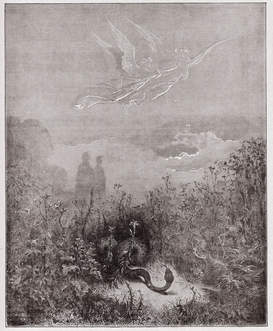 İlahi Komedya (La Divina Commedia, La Divine Comedie), Purgatorio, Canto 8: Melekler yılanı kovalıyor - Dante Alighieri (1265-1321) - Gustave Dore