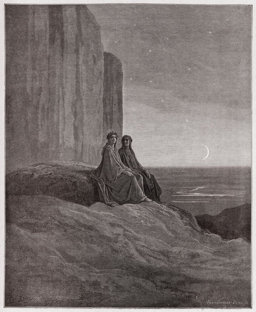 İlahi Komedya (La Divina Commedia, La Divine Comedie), Purgatorio, Canto 9: Alacakaranlık - Dante Alighieri (1265-1321) - Gustave Dore