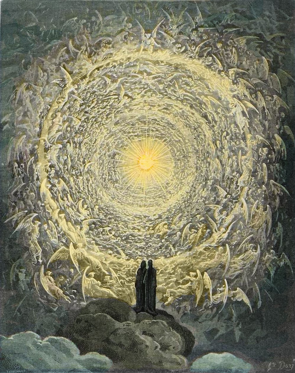 İlahi Komedya, Paradiso, Canto 31: Kutsal kalabalık göklerde bir gül oluşturur (rose celeste) - Dante Alighieri (1265-1321) by Gustave Dore