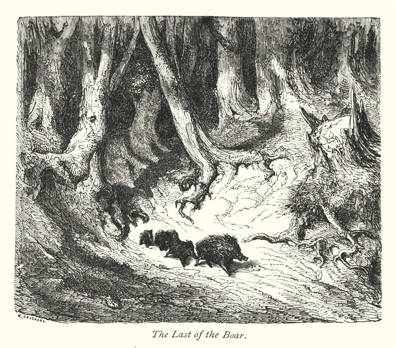 Yaban Domuzunun Sonu (gravür) by Gustave Dore